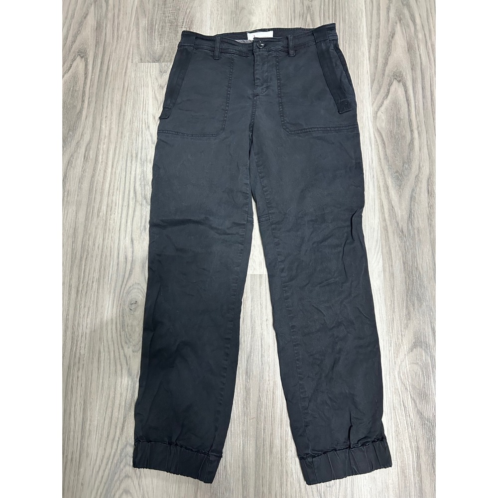 Anthropologie Utility Joggers Washed Black Cotton‎ Tencel Cargo Pants Womens 2